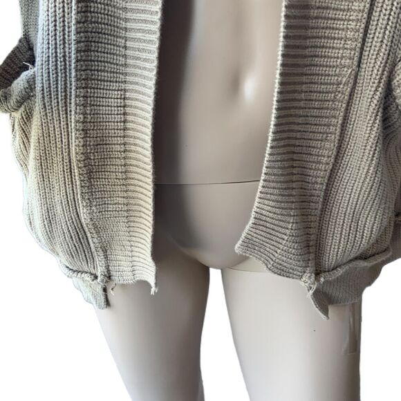 Tan Knit Open Front Long Sleeve Pocketed Slouchy Cardigan Size Medium - Picture 3 of 15